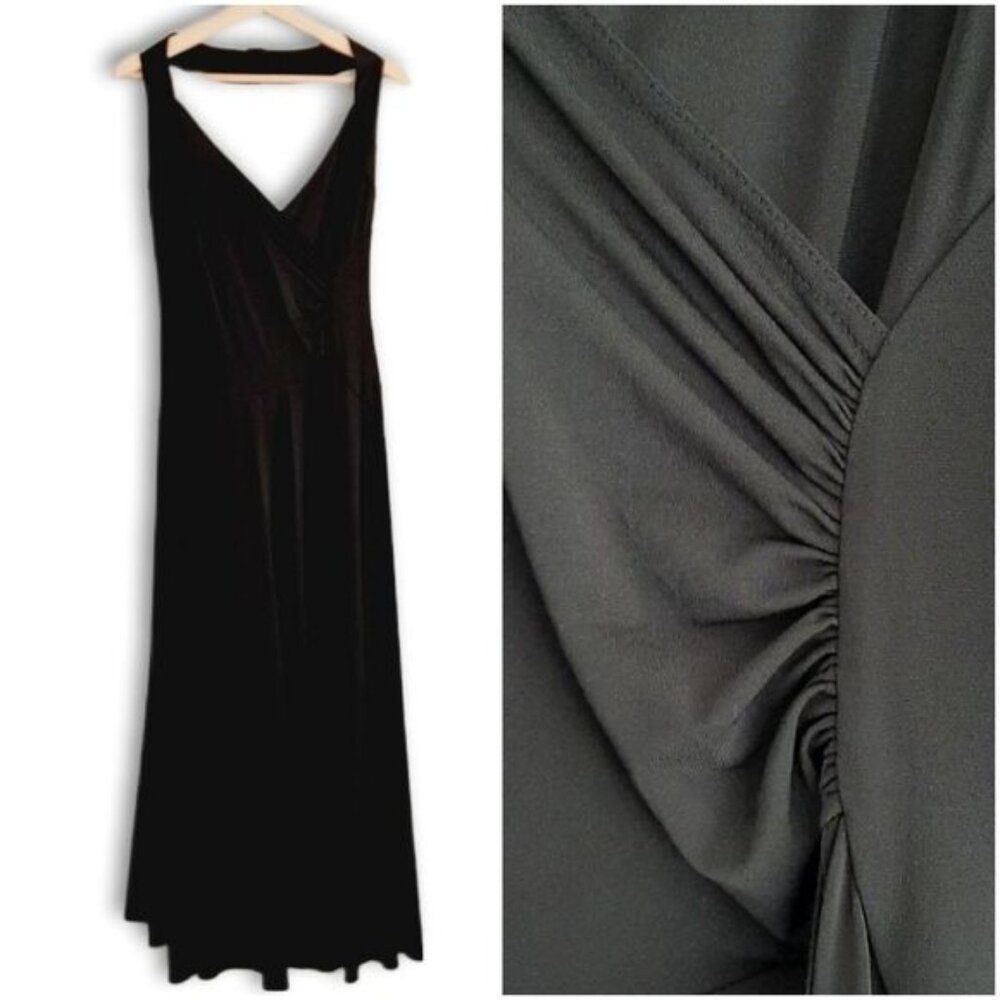 MICHAEL KORS | Halter Neck Gathered Sleeveless Comfy Stretch Midi Dress Black 8